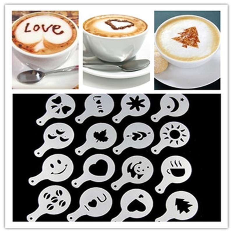 32 PCS Coffee Stencil Filter Coffee Maker Cappuccino Mold Templates Strew Flowers Pad Spray Art Baki