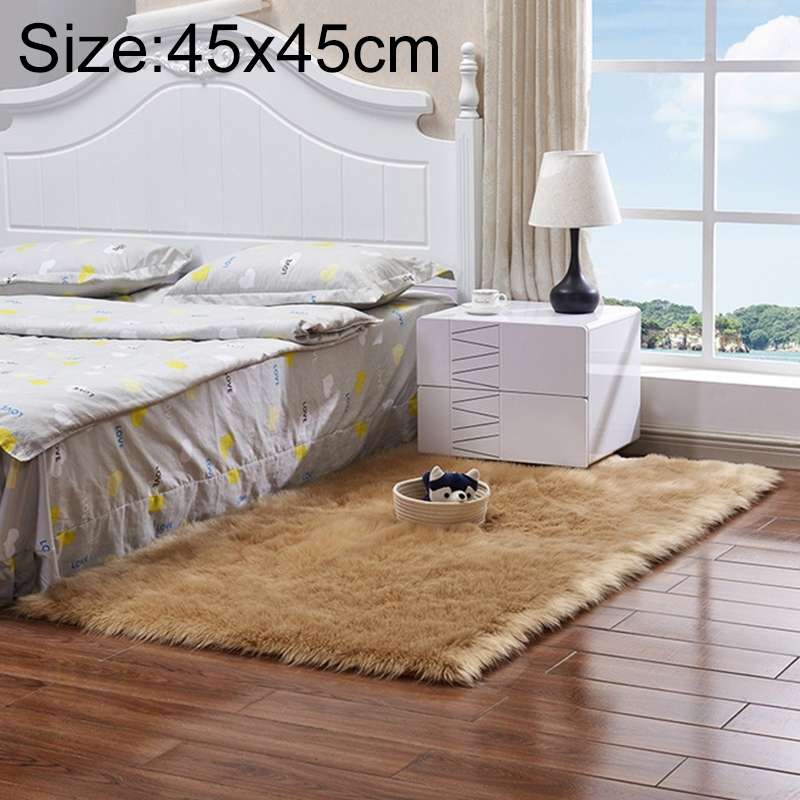 Luxury Rectangle Square Soft Artificial Wool Sheepskin Fluffy Rug Fur Carpet, Size:45x45cm(White + G