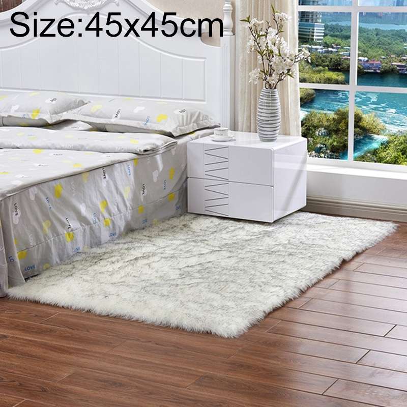 Luxury Rectangle Square Soft Artificial Wool Sheepskin Fluffy Rug Fur Carpet, Size:45x45cm(White + G