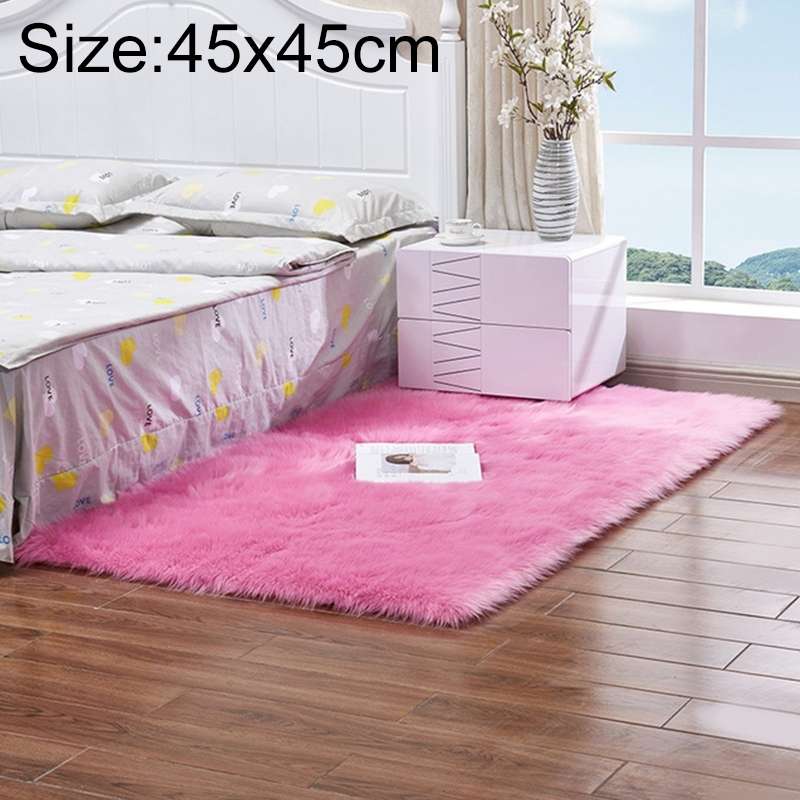 Luxury Rectangle Square Soft Artificial Wool Sheepskin Fluffy Rug Fur Carpet, Size:45x45cm(White + G
