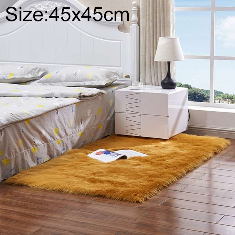 Luxury Rectangle Square Soft Artificial Wool Sheepskin Fluffy Rug Fur Carpet, Size:45x45cm(White + G