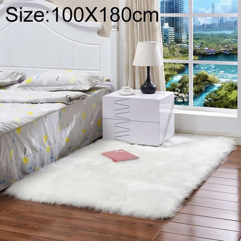 Luxury Rectangle Square Soft Artificial Wool Sheepskin Fluffy Rug Fur Carpet, Size:100x180cm(Black)