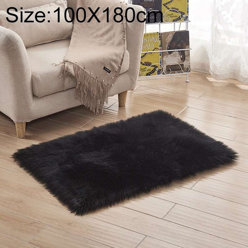Luxury Rectangle Square Soft Artificial Wool Sheepskin Fluffy Rug Fur Carpet, Size:100x180cm(Black)
