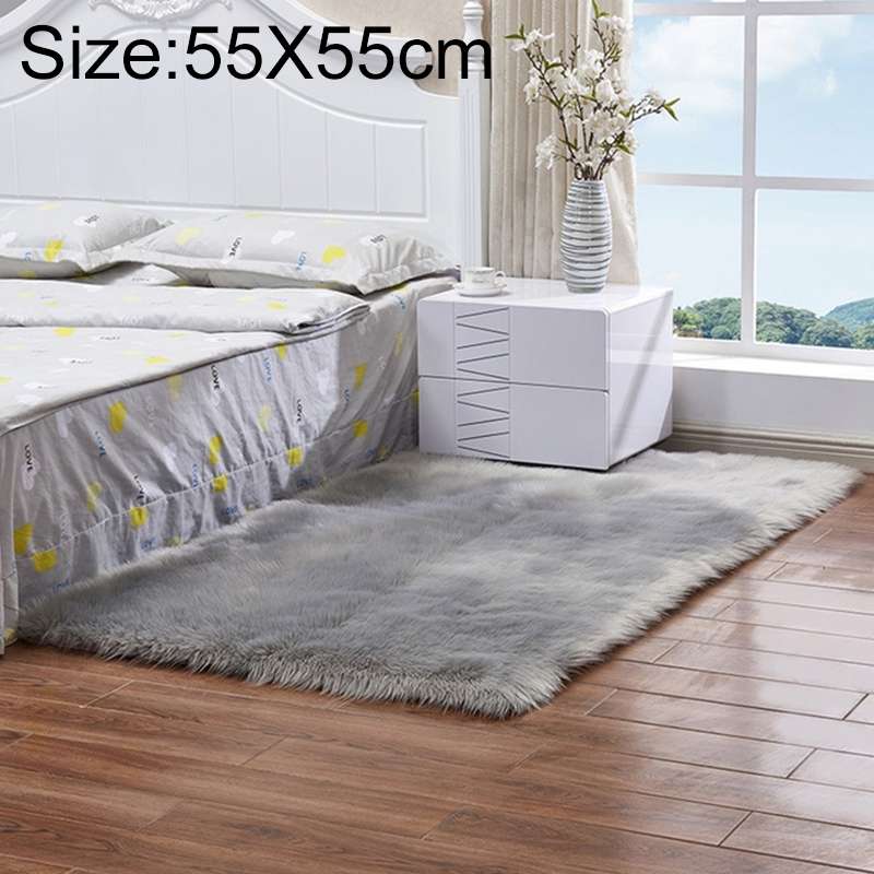 Luxury Rectangle Square Soft Artificial Wool Sheepskin Fluffy Rug Fur Carpet, Size:55x55cm(Dark Blue