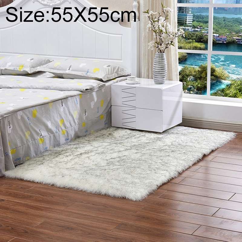 Luxury Rectangle Square Soft Artificial Wool Sheepskin Fluffy Rug Fur Carpet, Size:55x55cm(Dark Blue