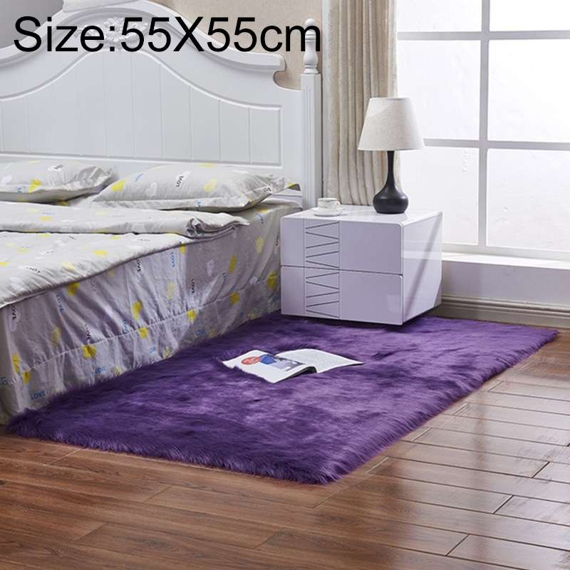 Luxury Rectangle Square Soft Artificial Wool Sheepskin Fluffy Rug Fur Carpet, Size:55x55cm(Dark Blue
