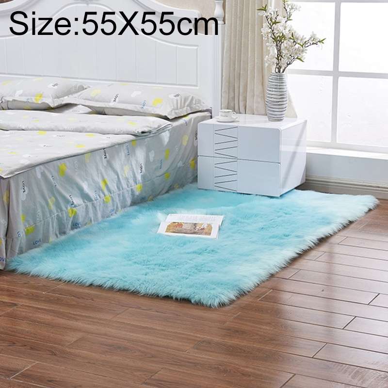 Luxury Rectangle Square Soft Artificial Wool Sheepskin Fluffy Rug Fur Carpet, Size:55x55cm(Dark Blue