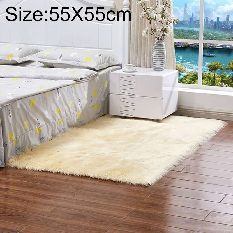 Luxury Rectangle Square Soft Artificial Wool Sheepskin Fluffy Rug Fur Carpet, Size:55x55cm(Dark Blue
