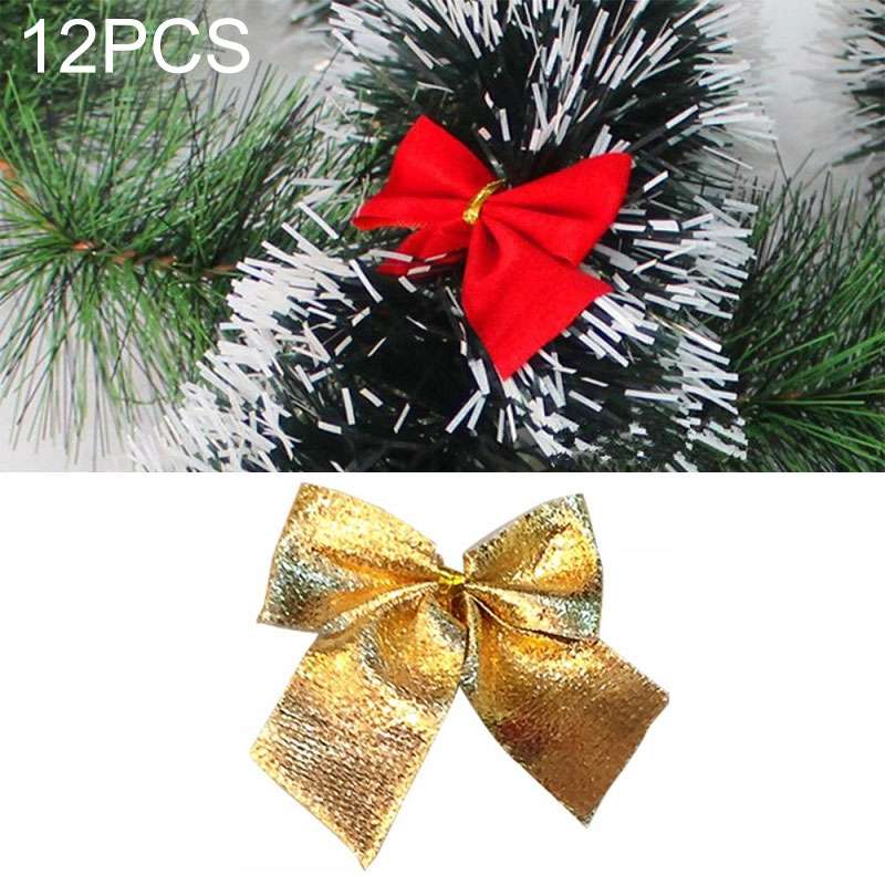 12 PCS Flocked Bow Christmas Tree Decoration(red)