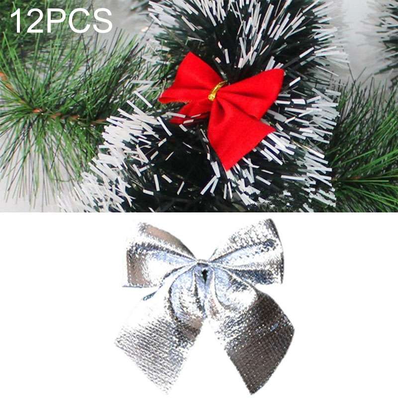 12 PCS Flocked Bow Christmas Tree Decoration(red)
