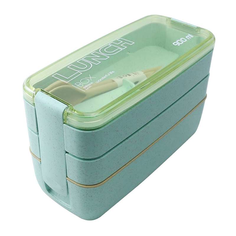 900ml 3 Layers Bento Box Lunch Box Food Container Wheat Straw Material Microwavable Dinnerware Lunch