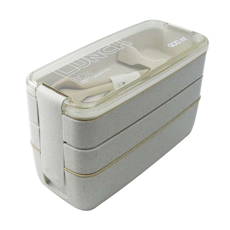 900ml 3 Layers Bento Box Lunch Box Food Container Wheat Straw Material Microwavable Dinnerware Lunch
