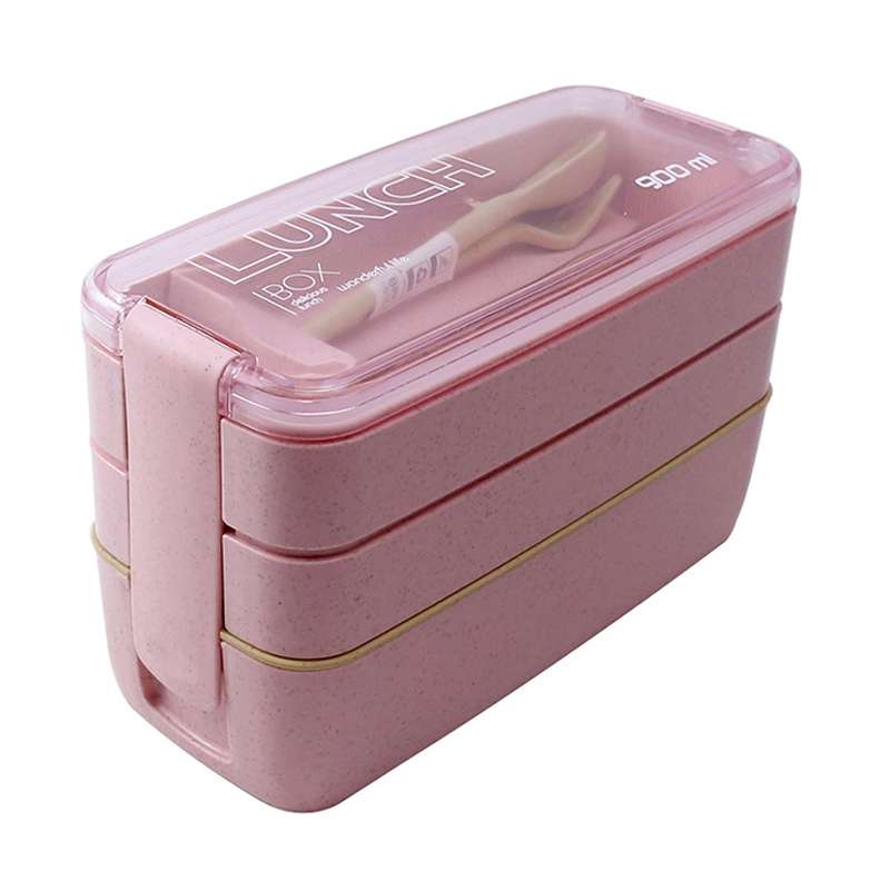900ml 3 Layers Bento Box Lunch Box Food Container Wheat Straw Material Microwavable Dinnerware Lunch