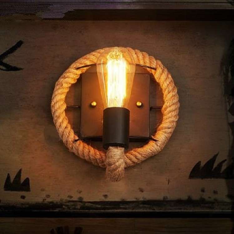 Vintage Hemp Rope Edison Light Bulb Wrought Iron Wall Lamp without Bulb(Oval)