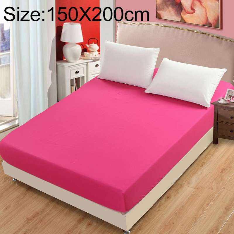 Plain Mattress Protector Bed Mat Mattress Cover Fitted Sheet, Size:150X200cm(Magenta)