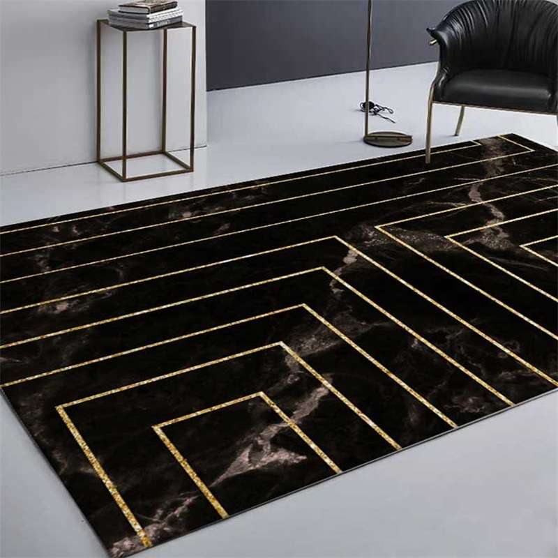 Marble Texture Square Lines Carpets Rugs For Home Living Room, Size:80x120cm(Black Gold)