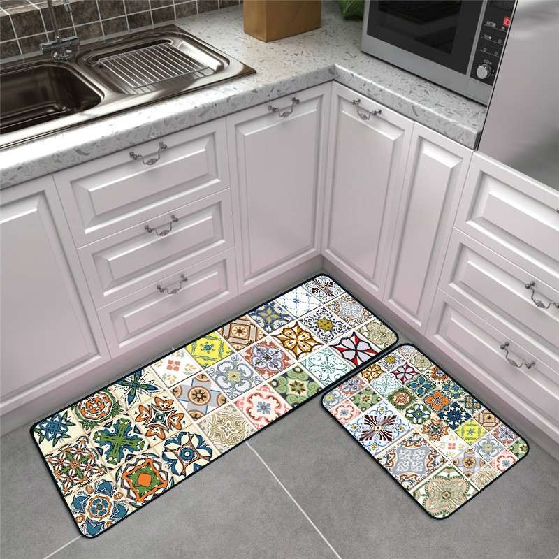 Modern Geometric Kitchen Anti-skid Mat Rugs Carpets, Size:40x60cm+40x120cm