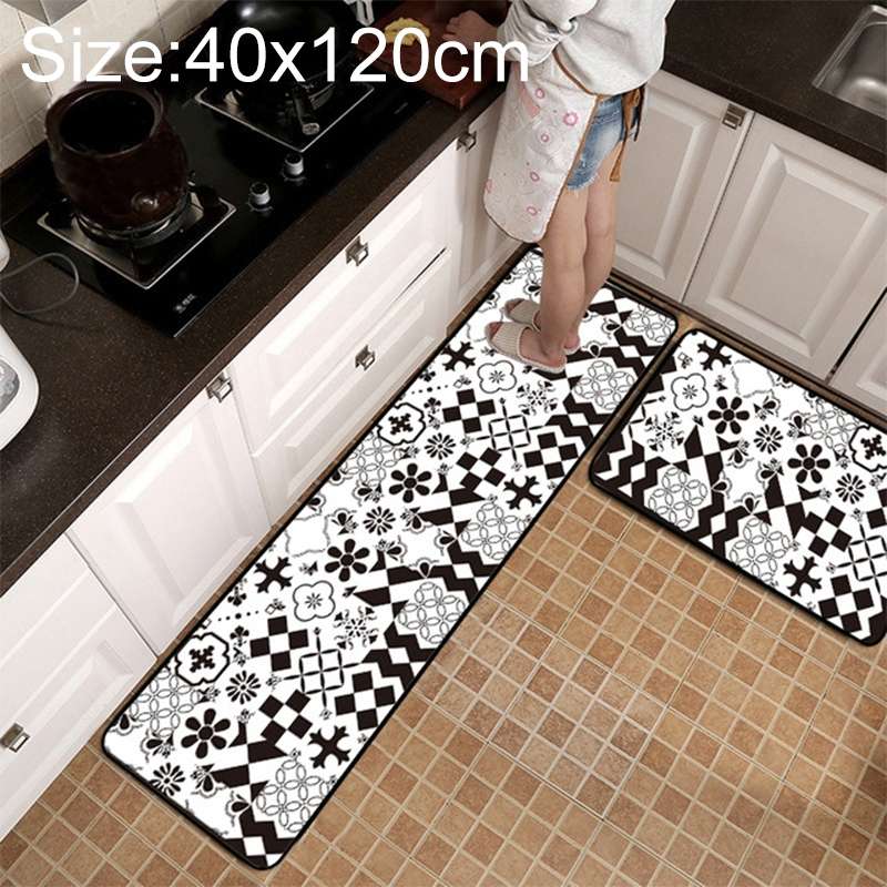 Geometric Lattice Carpet Kitchen Bath Antiskid Mat, Size:40x120cm(Black White Plaid)