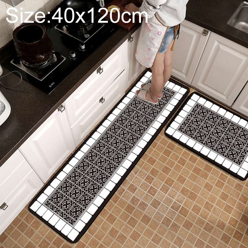 Geometric Lattice Carpet Kitchen Bath Antiskid Mat, Size:40x120cm(Black White Plaid)