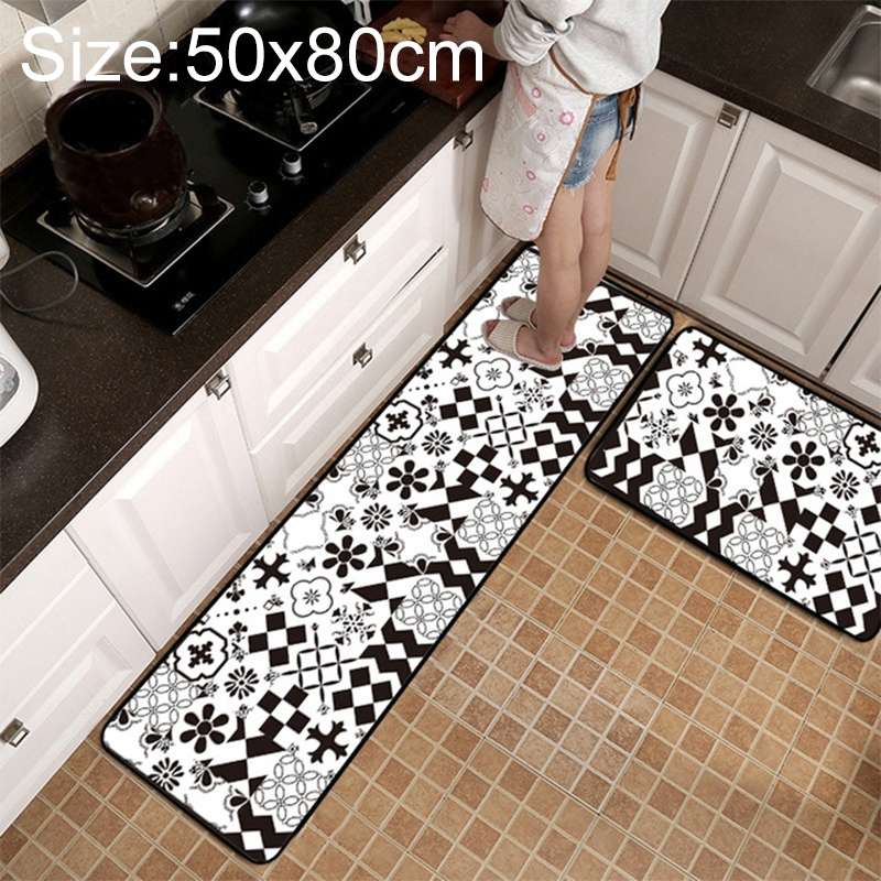 Geometric Lattice Carpet Kitchen Bath Antiskid Mat, Size:50x80cm(Black White Plaid)