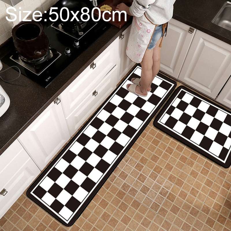Geometric Lattice Carpet Kitchen Bath Antiskid Mat, Size:50x80cm(Black White Plaid)