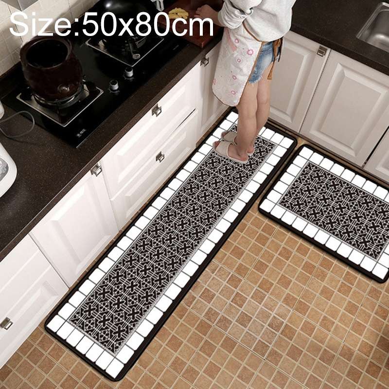 Geometric Lattice Carpet Kitchen Bath Antiskid Mat, Size:50x80cm(Black White Plaid)