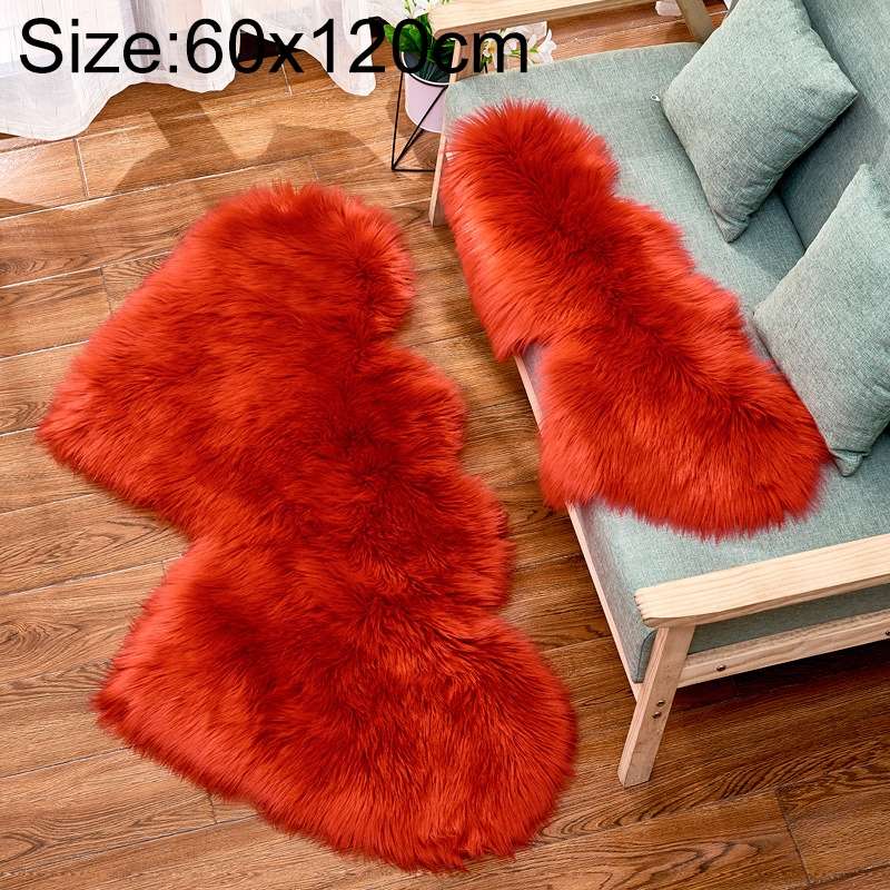 Creative Double Heart Imitation Wool Carpet Sofa Cushion Mat Plush Bedroom Living Room Floor Rugs, S
