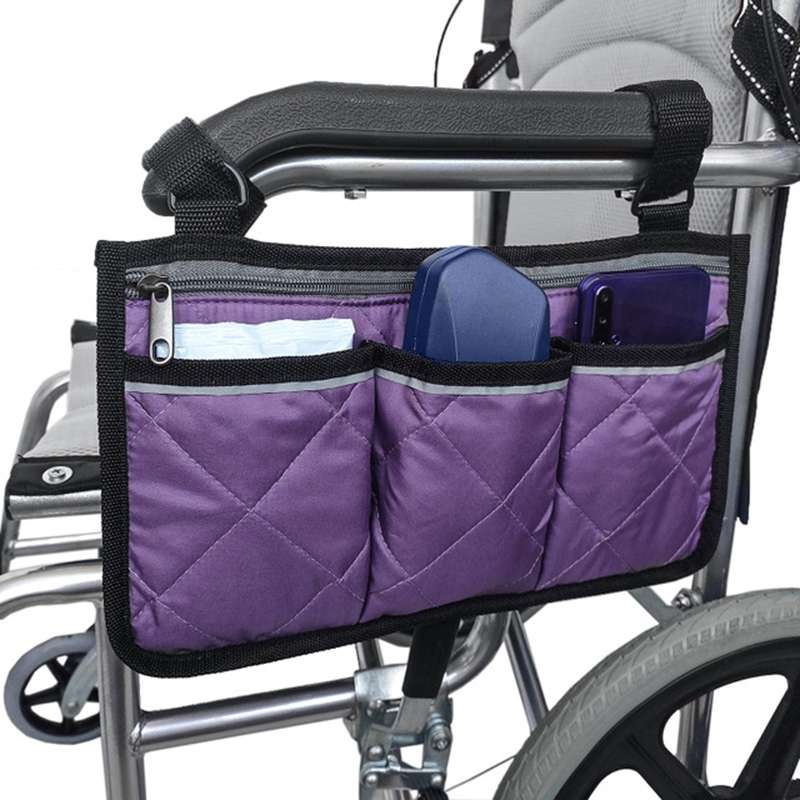 Walking Aid Wheelchair Armrest Side Storage Bag Car Storage Hanging Bag(Brown)
