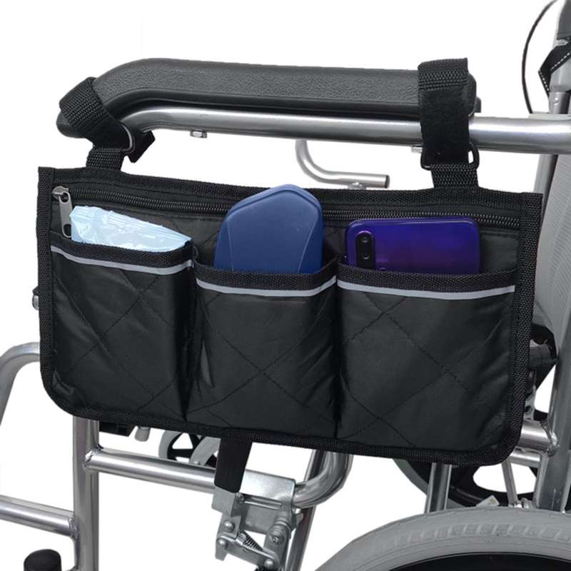 Walking Aid Wheelchair Armrest Side Storage Bag Car Storage Hanging Bag(Brown)