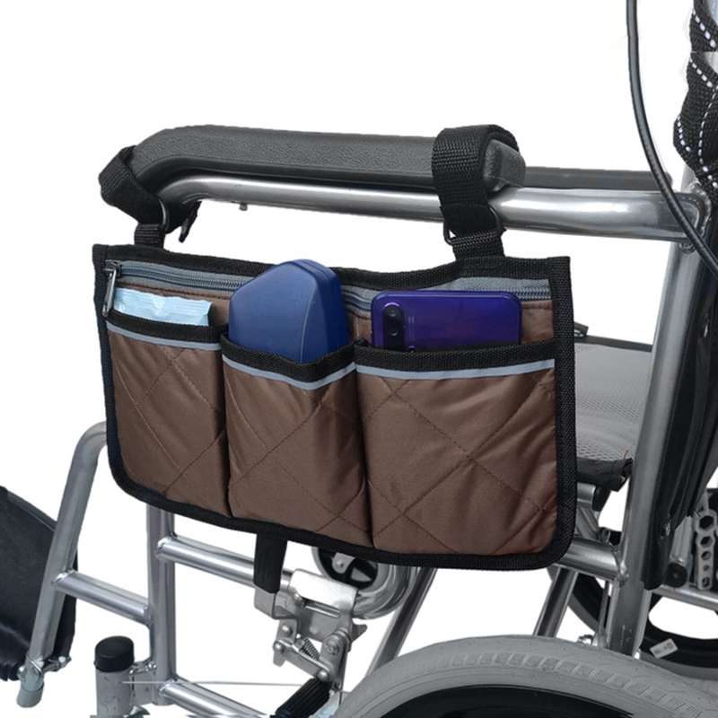 Walking Aid Wheelchair Armrest Side Storage Bag Car Storage Hanging Bag(Brown)