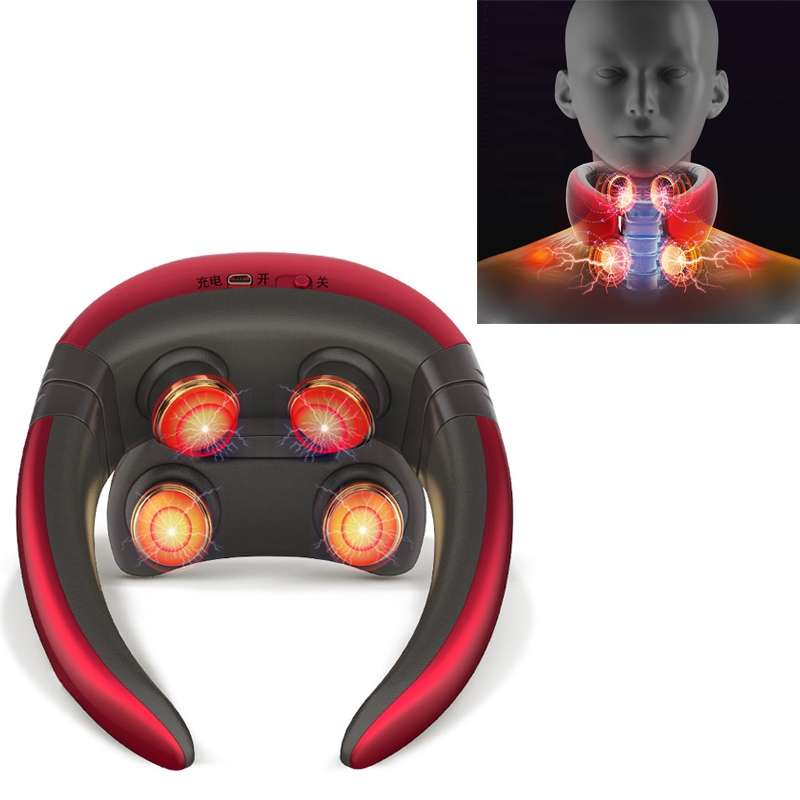 Four-head Shoulder and Neck Massager Pulse Neck Protector(Red)