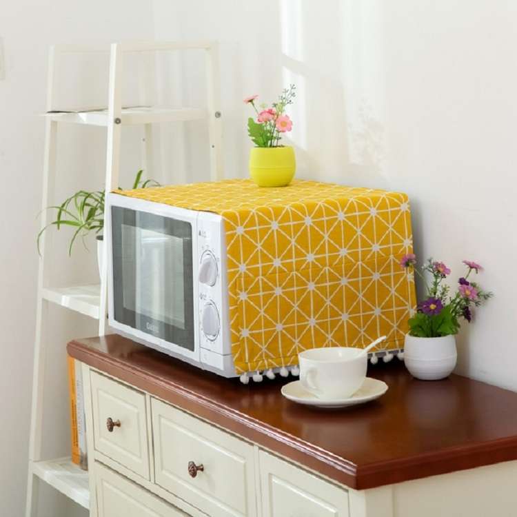 Cotton Linen Universal Microwave Oven Dustproof Storage Cover(Wood Grain)