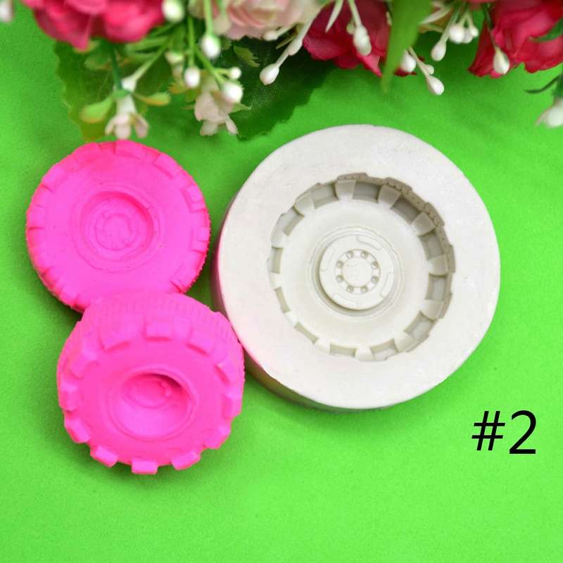2 PCS DIY Tires Shape Sugar Craft Cake Silicone Mold Fondant Baking Decorating Tools Random Color De