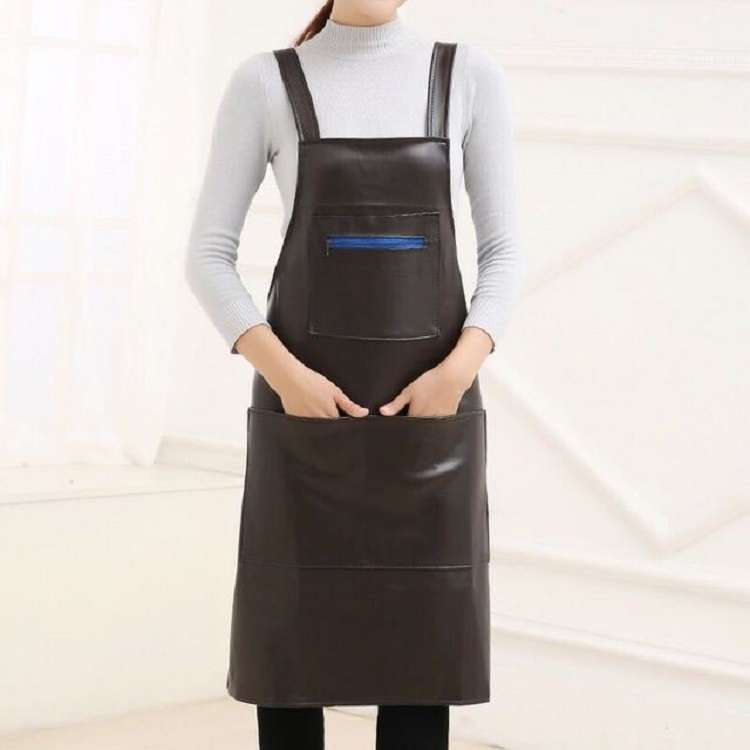 Waterproof Oil Proof Soft Leather Thick Wear-resistant Men and Women Overalls Apron(Red)