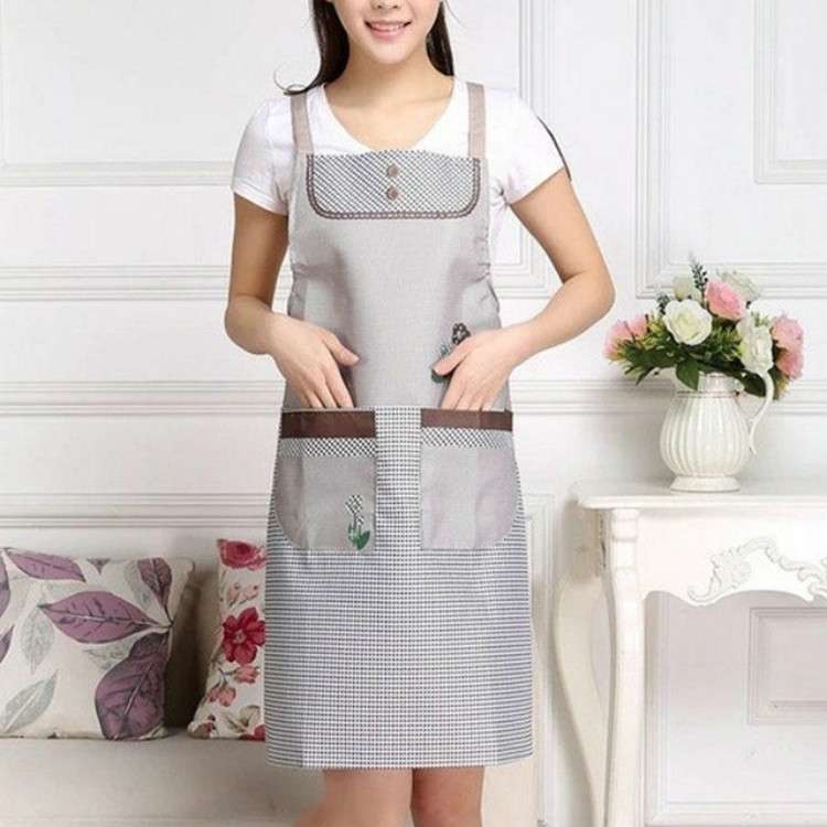Home Adult Sleeveless Waterproof Grid Anti-oil Aprons with Double Pocket(Green)
