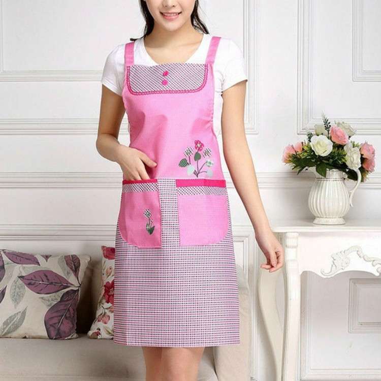 Home Adult Sleeveless Waterproof Grid Anti-oil Aprons with Double Pocket(Green)