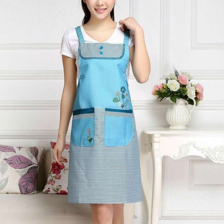 Home Adult Sleeveless Waterproof Grid Anti-oil Aprons with Double Pocket(Green)