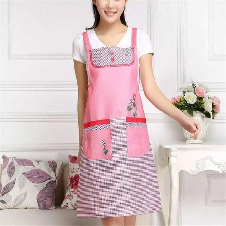 Home Adult Sleeveless Waterproof Grid Anti-oil Aprons with Double Pocket(Green)