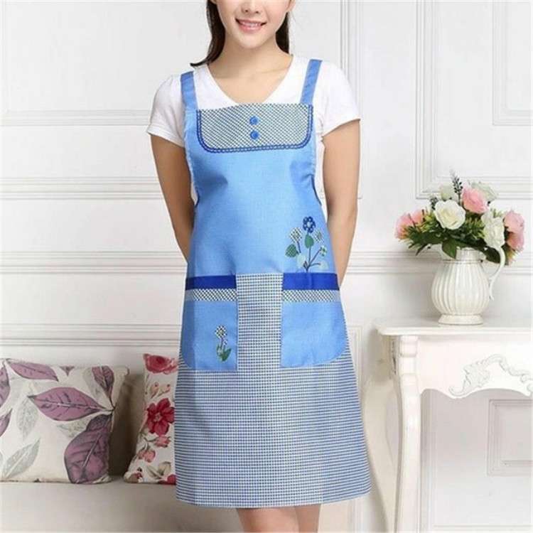 Home Adult Sleeveless Waterproof Grid Anti-oil Aprons with Double Pocket(Green)