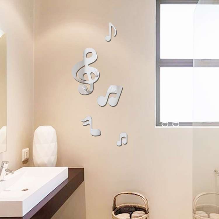 3D Musical Notes Acrylic Mirrors Wall Sticker Home Decor Living Room Wall Decoration Art DIY Wall St