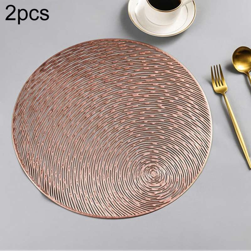 2 PCS Fashion Round Hollow Placemats PVC Table Mats Coffee Cup Pad(Gold)