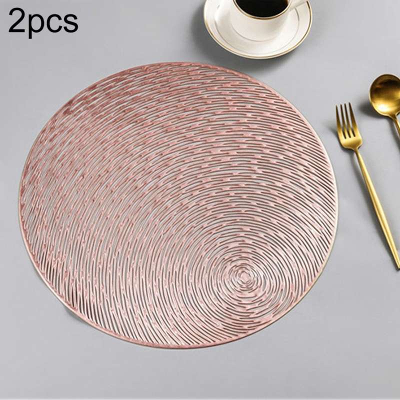 2 PCS Fashion Round Hollow Placemats PVC Table Mats Coffee Cup Pad(Gold)