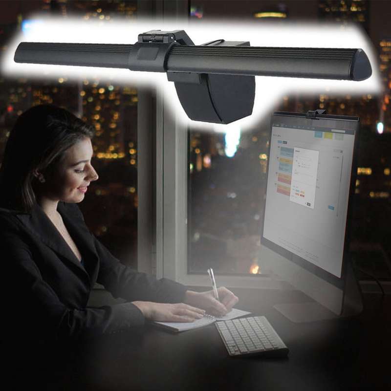 Monitor Screen Hanging Lamp LED Office Computer Notebook Reading Smart Eye Protection Desk Lamp(Blac