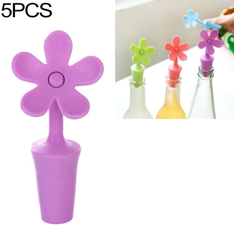 5 PCS Silicone Wine Stopper Flower Beer Stopper(Blue)