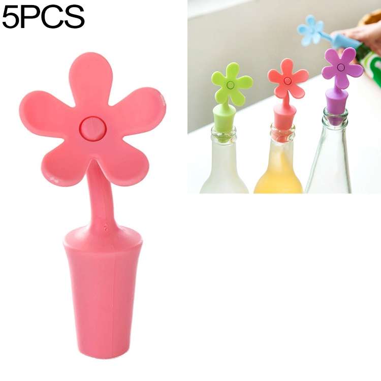 5 PCS Silicone Wine Stopper Flower Beer Stopper(Blue)