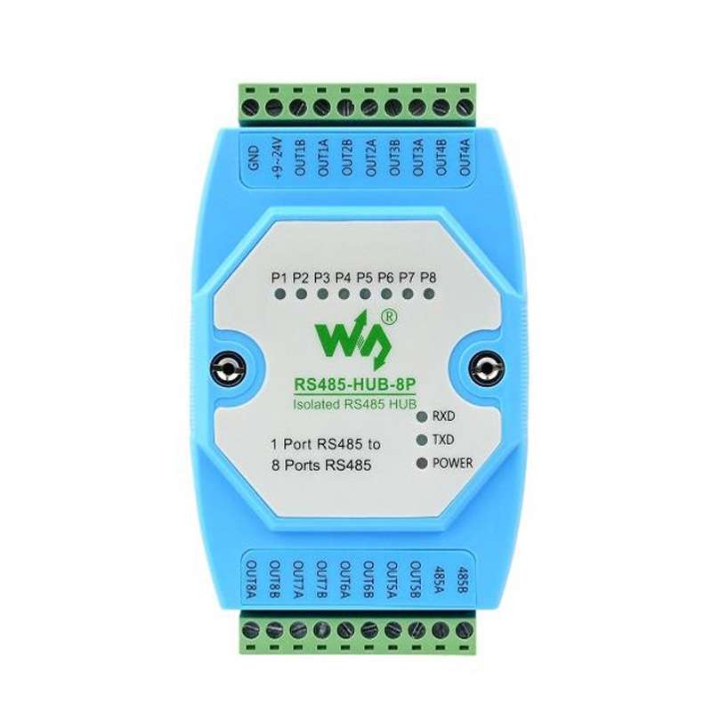 Waveshare RS485-HUB-8P Industrial-grade Isolated 8-ch RS485 Hub, Rail-mount Support, Wide Baud Rate