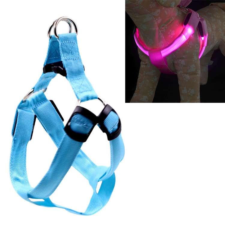 Double Sided LED Light Pet Harness Nylon Cat Dog Chest Strap Leash, Size:S(Pink)