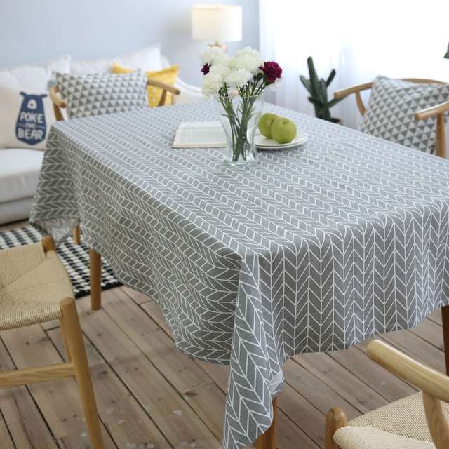 Literary Fresh Geometric Cotton Linen Tablecloth Gray Arrow Rectangular Coffee Table Cloth Desk Clot