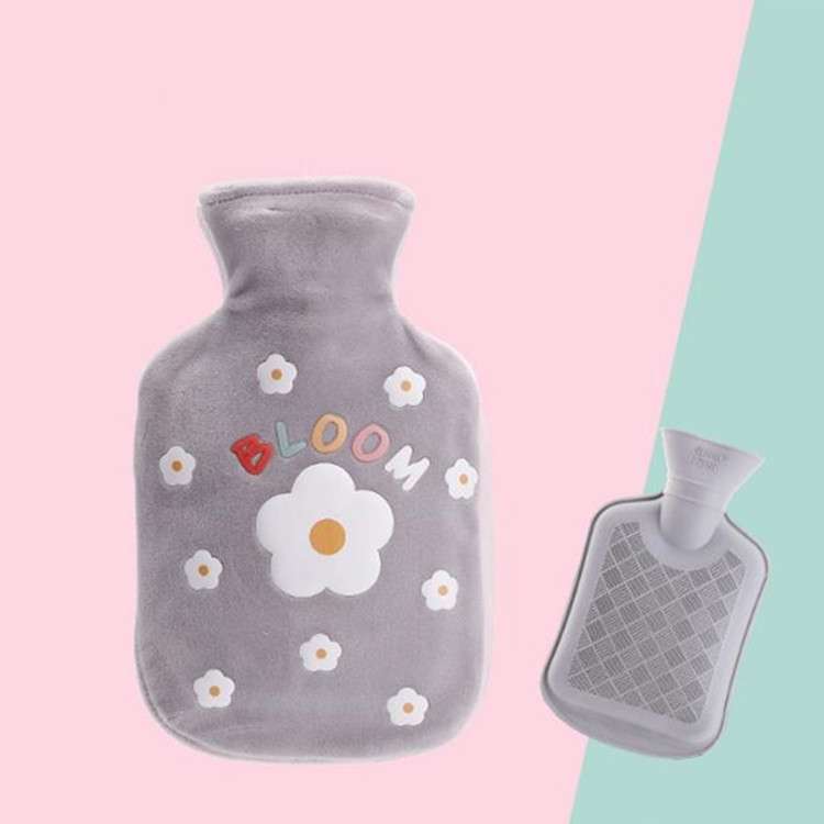 Cartoon Flowers Plush Hot Water Bottle Bag Injection Water Hand Warmer(Pink)