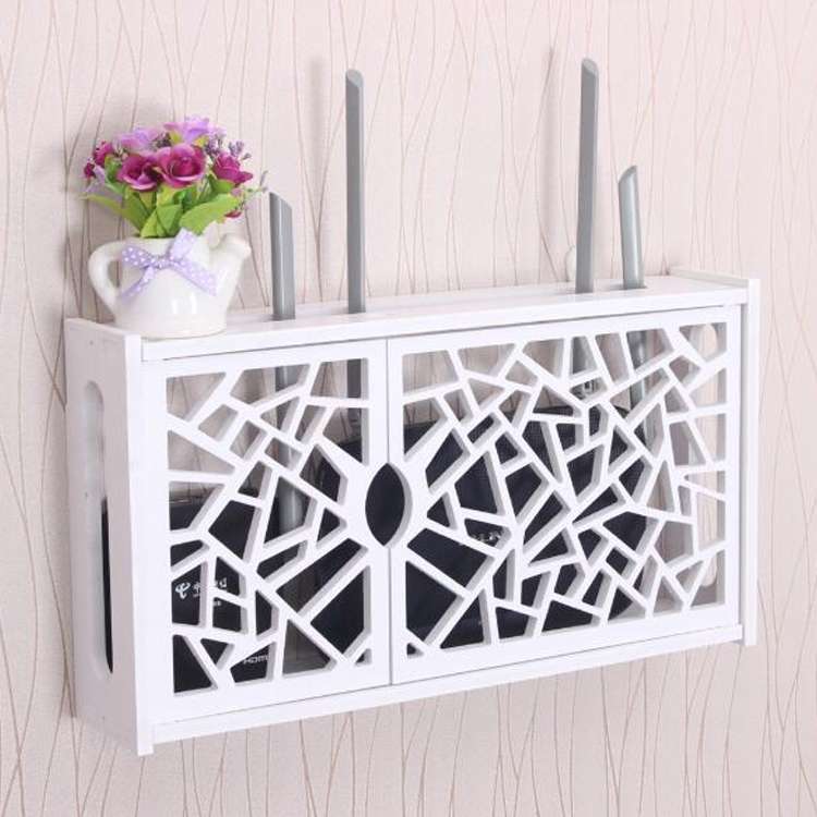 Wifi Router Box PVC Wall-mounted Shelf Hanging Board Bracket Storage Box, Size:41x23x8.5cm(Shutter)